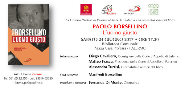 Invito presentazione libro PAOLO BORSELLINO - Palermo 24 giugno 2017