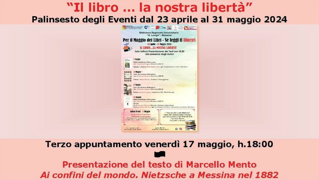 Biblioteca Regionale di Messina – Presentazione del testo di Marcello Mento “Ai confini del mondo. Nietzsche a Messina nel 1882”